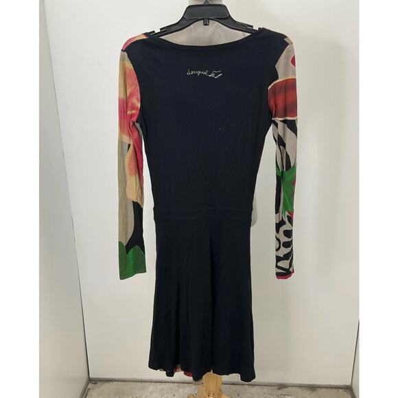 Desigual Multicolor Print Scoop Neck Velvet Detailed Long Sleeve Dress Sz. S - Picture 3 of 5